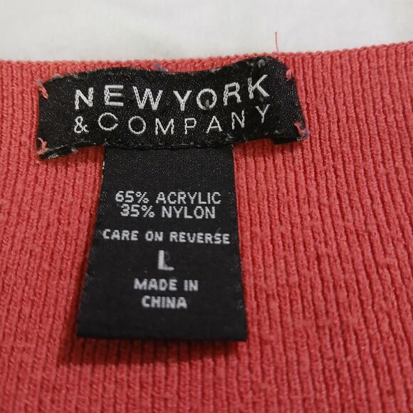 NEW YORK & COMPANY L Coral lightweight knit 3/4-sleeve tunic sweater slit hem - Picture 2 of 12